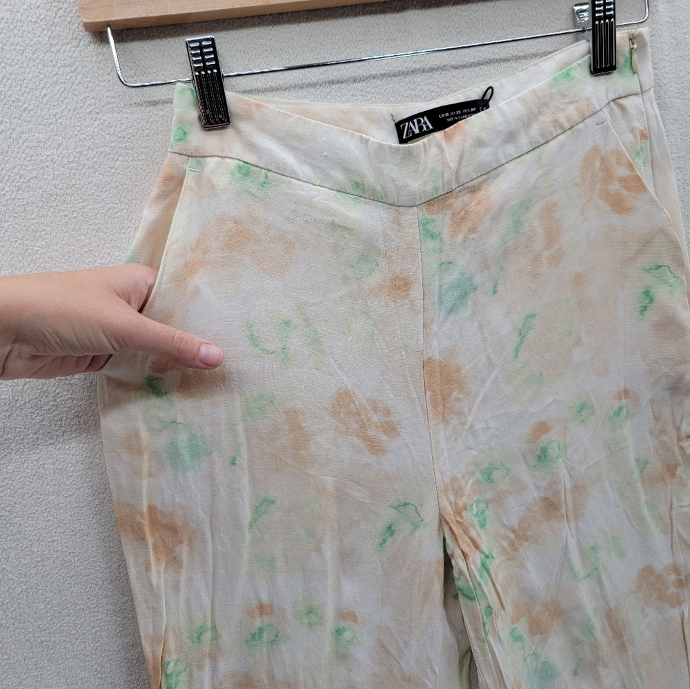 Zara cream & Pastel Tie Dye print Wide leg Pants Size- XS - Picture 5 of 10